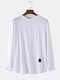 Mens Knitted Pure Color Stitching Sporty Long Sleeve T-Shirts - White