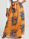 Floral Geometric Print Knotted Pocket Loose Long Skirt - Orange