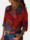 Ethnic Printed Long Sleeve Asymmetrical Blouse For Women - Red