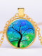 Vintage Gemstone Glass Printed Women Necklaces Colored Tree Of Life Pendant Necklaces - #02