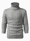 Mens Solid Color Twisted Cable Knit High Neck Slim Fit Casual Sweater - Gray
