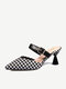 Women Retro Elegant Lattice Pattern Pointed Toe Backless Cone Heel Shoes - Black