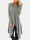 Solid Color Long Sleeve Asymmetrical Blouse For Women - Grey
