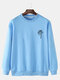Mens Cotton Rose Printing Plain Casual Crew Neck Pullover Sweatshirts - Blue