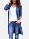 Solid Color Large Pocket Long Sleeve Casual Cardigan For Women - Blue