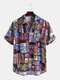 Mens Funny Pattern Printing Short Sleeve 100% Cotton Casual Loose Shirt - As Picture