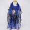 190CM Women Peacock Pattern Lace Gold Foil Scarves Shawl Casual Travel Warm Scarf - Royal Blue
