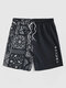 Mens Ethnic Paisley Japanese Print Patchwork Loose Shorts - Black