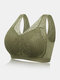 Women Lace Thin Wireless Back Closure Solid Color Gather Bra - Green
