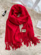 Unisex Artificial Cashmere Solid Color Letter Label Tassel Warmth All-match Scarves - Red