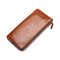 Men Genuine Leather Slim Multi-function Long Wallet Card Holder Phone Bag - Brown