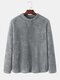 Mens Solid Color Plush Warm Thick Round Neck Pullover Sweatshirt - Gray