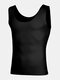 Men Seamless Cool Plain Tank Tops Shapewear Body Shape Stretch Solid Color Underwear - Black