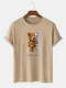 Plus Size Mens Mechanical Bear Graphic Print Fashion Cotton T-Shirt - Khaki