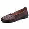 Women Stitching Hollow Comfy Breathable Slip Resistant Casual Slip On Loafers - Dark brown