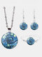 3 Pcs Ldyllic Scenery Men Women Jewelry Set Printed Adjustable Glass Necklace Earrings Bracelet - #07