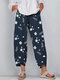 Floral Printed Elastic Waist Casual Loose Pants For Women - Blue