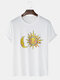 Mens Sun & Moon Print Casual Breathable Summer O-Neck T-Shirts - White
