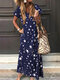 Stars Print V-neck A-line Plus Size Maxi Dress - Blue