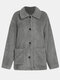 Solid Color Plush Button Pocket Long Sleeve Casual Coat for Women - Gray