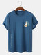Mens Cartoon Shark Cat Japanese Print Short Sleeve T-Shirts - Blue