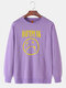 Mens Funny Emojis Letter Print Cotton Casual Crew Neck Pullover Sweatshirts - Purple
