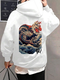 Mens Japanese Wave Dragon Ukiyoe Print Long Sleeve Hoodies - White