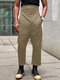 Masculino Sólido Cintura Alta Bolso Casual Calças - Castanho