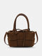 Women Dacron Fashion Plush Solid Color Weave Bowknot Crossbody Bag Handbag Tote - Coffee
