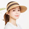 Wide Brim and Visor Style Straw Hats For Women Hollowed-out Top Visor Hats Adjustable Cap - Khaki