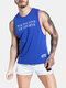 Mens Summer Cotton Breathable Letter Printed Workout Tank Tops - Blue