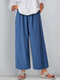 Casual Solid Color Plus Size Wide Led Pants - Blue