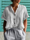 Women Striped Stand Collar Button Front Short Sleeve Shirt - White
