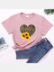 Leopard Sunflower Print Short Sleeves Casual T-shirt For Women - Pink 1