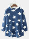 Mens Plush Fleece Star Print Thick Cozy Oversized Blanket Hoodie - Dark Blue