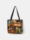 Women Canvas Cute Cartoon Oil Painting Cat Printing Waterproof Shopping Bag Shoulder Bag Handbag Tote - #09