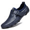 Men Breathable Leather Non Slip Business Soft Sole Casual Driving Shoes - Blue