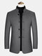 Mens Pure Color Stand Collar Single Breasted Warm Woolen Overcoats - Gray