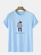 Mens Funny Fish Figure Print Street Short Sleeve T-Shirts - Blue