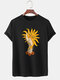Mens 100% Cotton Sun Figure Print Round Neck Casual Short Sleeve T-Shirts - Black