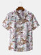 Mens Tropical Floral Print Lapel Holiday Casual Thin Short Sleeve Shirt - White