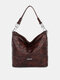 Women Vintage Faux Leather Solid Color Large Capacity Waterproof Handbag Shoulder Bag Tote - #03