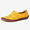 Women Cow Split Leather Hollow Out Breathable Soft Non Slip Women's Casual Loafers - Yellow