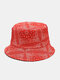 للجنسين القطن طباعة الصيف في الهواء الطلق الحماية من الشمس قبعة الشمس على الوجهين قبعة دلو قابلة للطي - أحمر