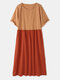 Solid Patchwork Short Sleeve Plus Size Casual Dress - Orange