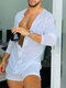 Men Button Solid Color Long-sleeved Jumpsuit - White