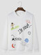 Mens Hand Painted Cartoon Astronaut Print Crew Neck Street Pullover Sweatshirts - White