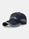 Unisex Nylon Mesh Patchwork Letter Print With Windproof Rope Reflective Strip Breathable Baseball Cap - Navy