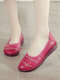 Women Casual Retro Genuine Leather Soft Comfortable Lazy Hand Stitching Shoes - Rose Red