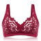 Maternity Sexy Embroidery Flower Wireless Gather Front Buckle Nursing Bra - Wine Red